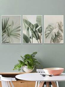 1/3Pcs, Unframed, High Quality Print Painting, Modern Style, Green Leaves, Botanical Natural Scenery, Creative Trio, Wall Art Poster, Home Decoration, Suitable For Living Room, Sofa, Bed, Hallway, Bedroom, Bathroom, Office, Perfect Art Gift
