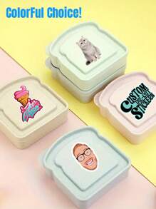 (¡Con pegatinas personalizadas!) 1 pieza Caja de almuerzo portátil de gran capacidad, caja bento para pan, caja de almacenamiento de tostadas de fibra de bambú portátil para estudiantes, conjunto de regalo de caja de almuerzo para exteriores, recipiente de sándwich reutilizable, caja de sándwich, recipiente de alimentos sellable, caja de sándwich, pajita, caja de sándwich pequeña, bandeja de sándwich, cocina, regalo de Navidad - Resina, seguro para uso en exteriores para tostadas, pan y sándwiches