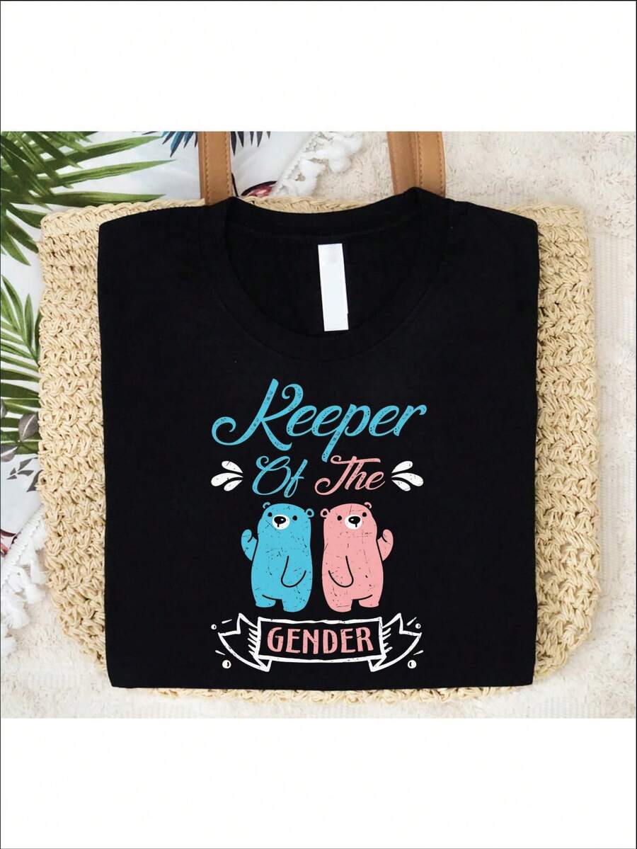 Keeper Of The Gender Shirt, Pregnancy Announcement T-Shirt, Gender Reveal Party Tee, New Mom Shirts, Mom To Be Gift T-Shirts, Team Boy Team Girl Tees. TTD-713 - Black - View 1