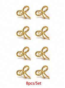 Set van 1/2/3/4/6/8 elegante, eenvoudige, vergulde servetringen met strik, servetring in de vorm van een strik, voor tafeldecoratie voor bruiloften, tafeldecoratie voor de eetkamer, Thanksgiving en dagelijkse decoratie