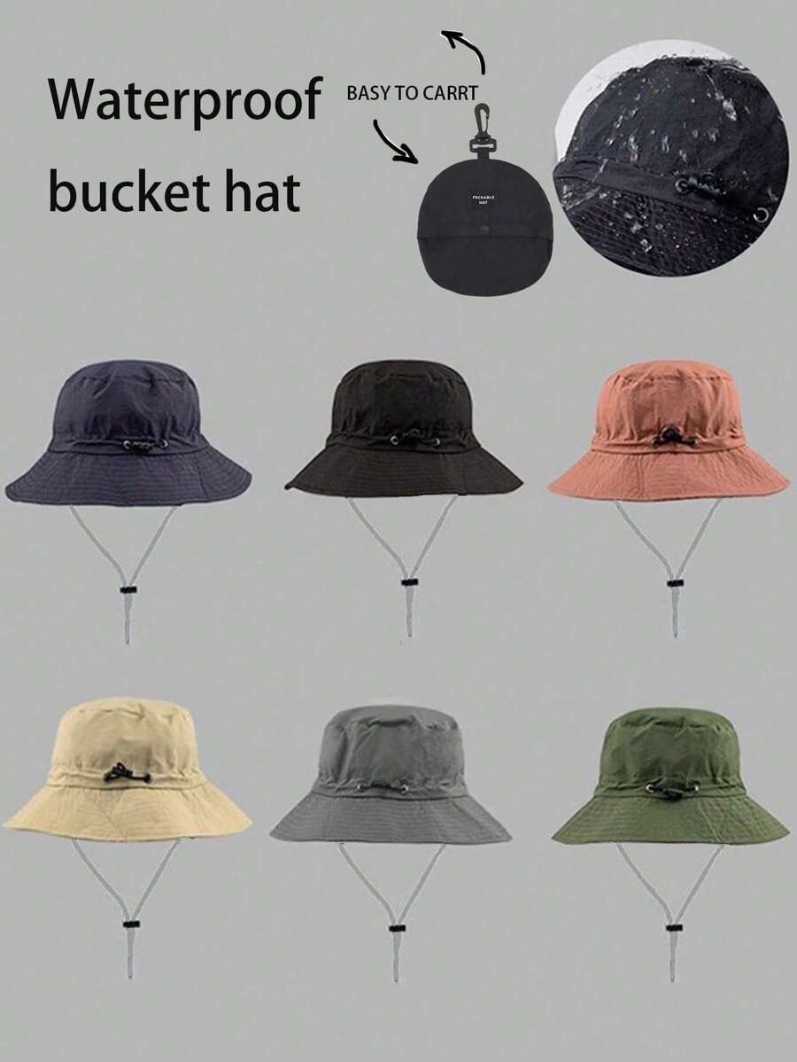 1pc Women/Men Foldable & Packable Bucket Hat, Windproof Drawstring Adjustable Sun Hat, Outdoor Sport Water Resistant Quick-Dry Cap - Multicolor - View 1