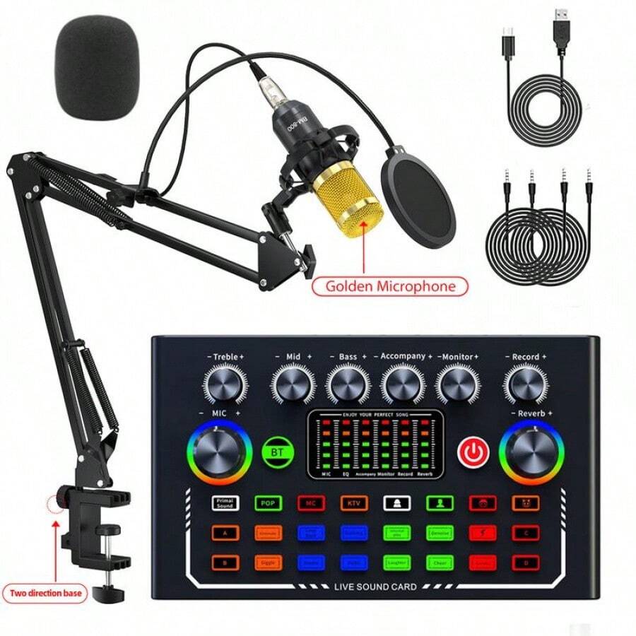 F009 Podcast Equipment,With BM800 Microphone Wireless Bluetooth Live Sound Card Audio Device,For Computers,Phones,PC Music Singing APP Live Streaming