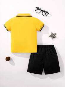 2 bucăți/Set Tricou polo cu mânecă scurtă și pantaloni scurți de culoare solidă pentru școală, spectacole, activități de grup