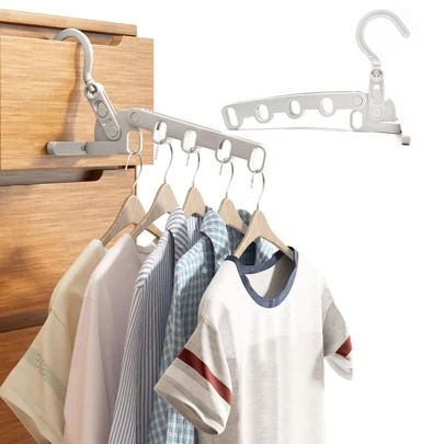 3/1PC Multi-Functional Folding Clothes Hanger Space Saver, Adjustable Vertical And Horizontal Clothes Organizer With Multiple Holes, Plastic Hangers For Wardrobe Storage, Collapsible Design For Easy Use And Storage, Space Saving Closet Organizer, Great For Hanging Shirts, Pants, And Accessories, Perfect For Home And Apartments.