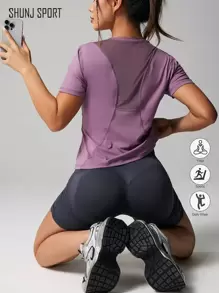 Damen Mesh atmungsaktives Kurzarm T-Shirt, Fitness Workout Gym Sport schnell trocknendes Top, Yoga Laufen Trainings Top, lässig locker sitzende Bluse für den täglichen Gebrauch im Sommer