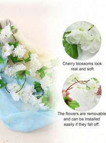 1Pc 8FT Artificial Sakura Hanging Rattan, Fake Sakura Plant Garland, Silk Rattan For Spring And Summer DIY Wedding Arch Tabletop Decoration, Fall Fake Plants, Thanksgiving, Halloween, Christmas, Outdoor Party Backdrop, Room Decoration, Garden Decoration Supplies Home Decor Back To School School Supplies