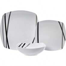 18 Piece Kitchen Dinnerware Set - Square Plates, Bowls, Service For 6