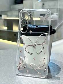 1pc Delicate Perforated High Transparency Animal Butterfly Printed Thick Shockproof Protective Phone Case Compatible With IPhone 16/11/16pro/16plus/16promax/16e/15Promax/13/14/12/XS/XR/7G/8P, Galaxy S25/S25PLUS/S25 Ultra - Multicolor - View 1