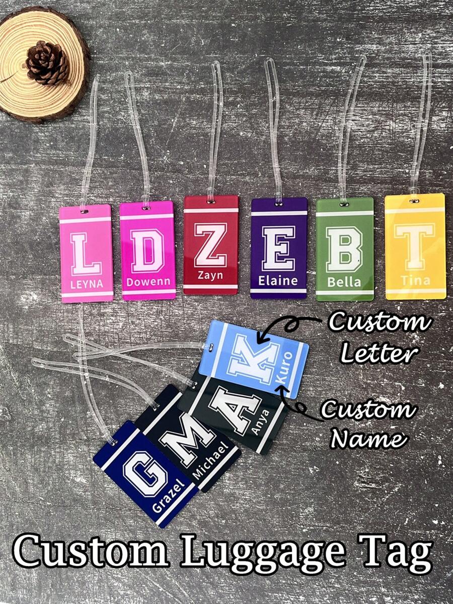 1pc Customized Acrylic Luggage Tag, Customizable With Letter And Name - Blue - View 1