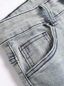 Men's Stretchy Skinny Jeans, Casual Solid Color With Ripped Distressed Design, Slim Fit Pants - Baby Blue - View 3