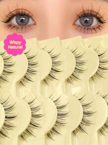 5 Pairs Asiteo Thin Transparent Cartoon Style False Eyelashes, Spiky Anime False Lashes, Natural Look, Reusable, Suitable For Daily Wear, Beginner Friendly - 尖尾漫畫款 - 查看 1