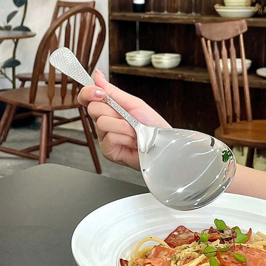 Large Stainless Steel Serving Spoon With Hammered Texture, Big Sized Ladle, Cafeteria Server Spoon,School Supplies