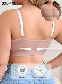 Plus Size Women Lace Patchwork Wireless Soft Comfortable Bra