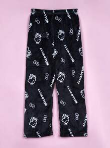Sanrio Pantalones de pijama de franela Hello Kitty acogedores - Suaves, cálidos, glutinosos y cómodos para damas y caballeros - Ropa casual de otoño e invierno para el hogar, pantalones versátiles para salir, de vacaciones