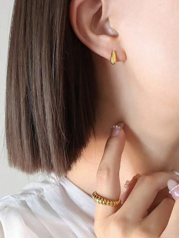 1 Pair Minimalist Stainless Steel Water Drop Stud Earrings, Unique Design Fashion Small Earrings