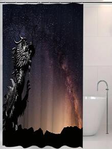 1pc Moonlight Dragon Print Waterproof Shower Curtain, Fabric Bathroom Decor Curtain With 12 Hooks, Decorative Bathtub Partition Curtain, Modern Household Bathroom Decor, Waterproof Polyester Fabric, Machine Washable, Grommet Top, Great As A Gift, Size: 35inX70in, 47inX70in, 59inX70in, 70inX70in Mother's Day Flowers, Personalized Gifts For Mom, Last Minute Gifts, Mother's Day Ideas, Mothering Sunday Gifts, Handmade Cards For Mum, Best Mother's Day Gifts Under $50