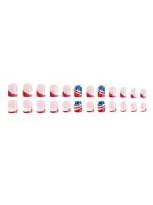 96 pièces Ongles courts, Faux Ongles Carrés, Ongles Français Bleus, Motif Étoile, Ongles Pression Y2k, Faux Ongles Mignons, Fournitures pour Ongles, Salon de Manucure, Ongles, Convient pour le Jour de l'Indépendance pour les Femmes et les Filles
