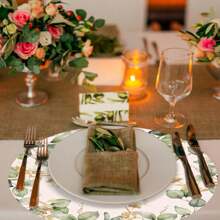 10 件桉树叶圆形纸质餐垫，绿灰色一次性餐具垫，适用于餐桌、厨房、乡村婚礼、节日、淋浴、生日派对装饰