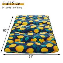 Twin/Full Size Japanese Futon Mattress, Modern Foldable Thick Tatami Floor Mat With Lemon Pattern, Portable Washable Sleeping Mat With Comfortable Foam For Camping, Dormitory, Blue Black Light Grey
