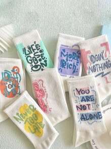 1/7 Calcetines de media pantorrilla de doble capa, calcetines largos casuales y lindos para mujeres y estudiantes con diseño de graffiti artístico, versátiles para todo el año y de talla promedio - Multicolor - Ver 3