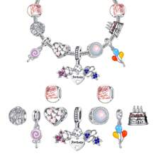 Heart Hollow Beaded Couples Pendant Set, Luggage Set, Lollipop Balloon Charm, Cake Bead Strawberry Glitter Resin Spacer Beads DIY Valentine's Day Bracelet Decoration Accessories