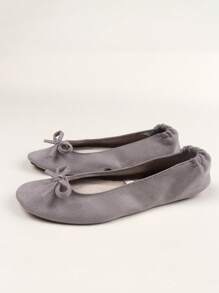 2025 New Hot Women's Casual Fashion, Soft And Comfortable, Light And Non-Grinding Feet, Classic Butterfly Flower, Foldable, Easy To Carry At Home, Indoor And Versatile, Four-Season Style Ballet Shoes, Ballet Hard-Soled Flat Shoes, With A Storage Bag Of The Same Color - Grey - View 6