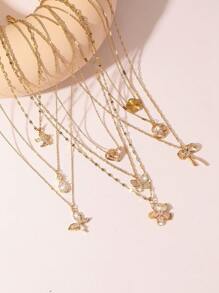 3 件套优雅奢华魅力时尚锆石五瓣花、水滴、心、星星、月亮、蝴蝶和蝴蝶结设计项链吊坠，是送给女性、女朋友、最好的朋友、妈妈、老师、毕业典礼的理想礼物 - 彩色 - 查看 6