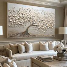Tranh in nghệ thuật trừu tượng cây cối 2D hiện đại, nghệ thuật tối giản cây nâu, trang trí tường phong cảnh đương đại không có khung cho phòng khách, phòng ngủ, nhà bếp, không có khung - Màu be - Xem 1