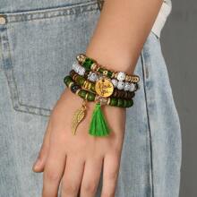 2025 New Popular Bohemian Bracelet, Creative Women Jewelry Tassel Natural Crystal Beaded Multi-Layer Fashion Accessory, Suitable For Daily Wear, Gifts, Christmas, Birthday, New Year, Carnival