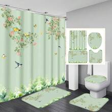 1 szt./4 szt. Kwiatowy wzór roślinny i liściasty wielofunkcyjny zestaw dekoracji łazienkowych, zawiera wodoodporną zasłonę prysznicową z 12 haczykami, matę antypoślizgową, matę podłogową w kształcie litery U, okrągłą pokrywę deski sedesowej, odpowiednią do całej łazienki Kwiaty na Dzień Matki, spersonalizowane prezenty dla mamy, prezenty na ostatnią chwilę, pomysły na Dzień Matki, prezenty na Dzień Matki, ręcznie robione kartki dla mamy, najlepsze prezenty na Dzień Matki poniżej 50 USD