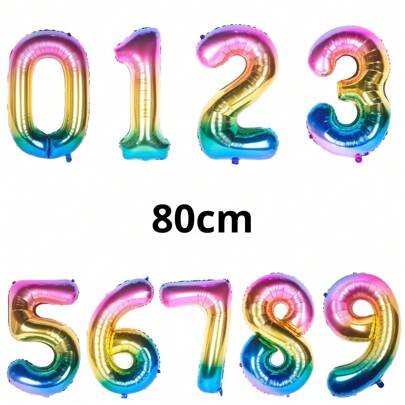 Balão Número 80cm Metalizado para Festas Aniversários Decoração Eventos Balões Coloridos Arco-íris Balão Prata Dourado Numero para Decoração Aniversário Casamento