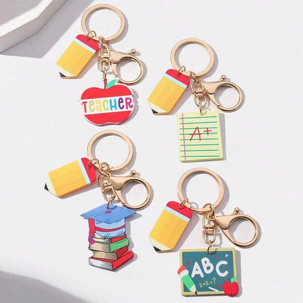 Portachiavi in acrilico con tema di ritorno a scuola, con matita, lavagna e libro, matita in stile scolastico casual con taccuino A+, accessorio portachiavi in acrilico piatto, adatto per borsa quotidiana e chiavi dell'auto, accessori per auto, ciondolo per borsa, idee regalo natalizie gotico Y2K, accessori per borsa, cordini con porta badge, accessori per auto, ciondoli per borsa