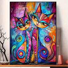 5D DIY Diamond Painting Kit - Colorful Cat Animal Theme With Round Diamonds, Canvas Embroidery Cross Stitch Arts Craft For Home Wall Decor, 11.81x15.75inch