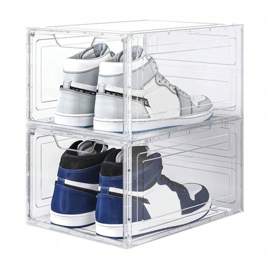 6pcs/Set Shoe Box Plastic Storage Box For Shoe Cabinet, Transparent Container For Organizing Shoes - White - View 1