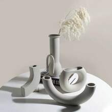 Ceramic Vase With Elegant Design, Suitable For Flower Arrangement, Home Decor Gifts Birthday Graduation - Grey - View 3