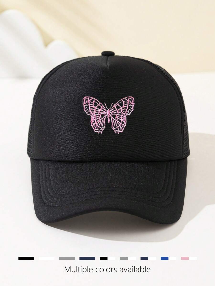 1pc Women's Butterfly Embroidered Mesh Baseball Cap, Sun-Shading & Breathable For Outdoor Sports, Camping, Fishing, Truckers, Fashion & Versatile, Adjustable Cap Circumference - A - View 1