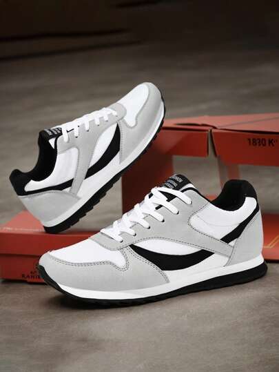 Men's PU Lace-Up Casual Fashion Sport Flat Shoes, Suitable For Daily Casual Sports Outings