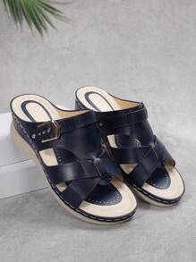 Elegant & Versatile! Oversized Women's Woven Decor Platform Slippers, Fashionable Steps For Every Walk