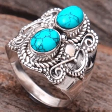 1 Stück Boho-Stil silberplattierter Ring mit Türkisstein, elegantes Jahrestags-Geschenk, Verlobungs-/Hochzeitsring für Frauen, Valentinstags-Geschenk