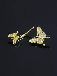 1pc Body Jewelry Navel Piercing, Fashionable Rhinestone Butterfly Navel Ring