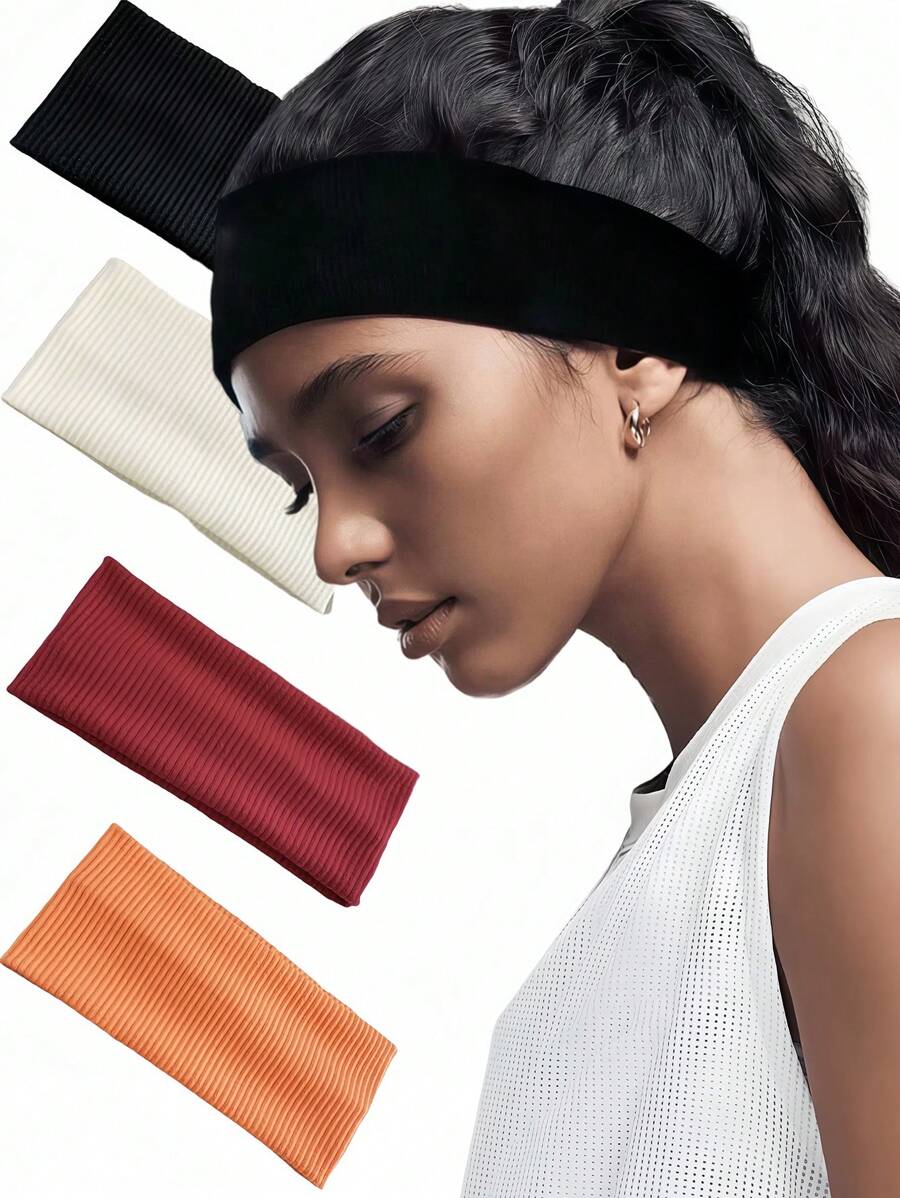 1 件新款针织发带女士时尚宽弹力头带运动瑜伽瑜伽发带柔软洗脸化妆头带女新款固定针织头带运动瑜伽吸汗记录弹力女士单色额韧带新款发带针织弹力运动瑜伽头带 - 彩色 - 查看 1