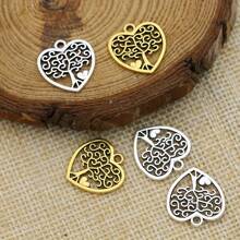 10 件仿古银色生命之树心形吊坠珠宝配饰制作手链 DIY