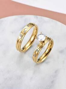 2 件/1 套 18K 镀金不锈钢创意爱心设计情侣戒指，不褪色小众珠宝，适合节日送礼和日常佩戴 - 金色 - 查看 10