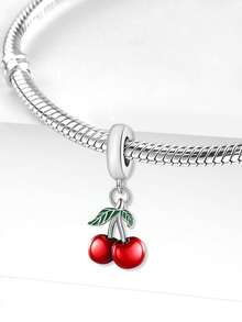 1pc 925 Sterling Silver Fashionable Red Cherry Bead, Suitable For Women Bracelet, Bangle DIY Jewelry Making And Daily Accessories Decoration - Style 22 - View 4
