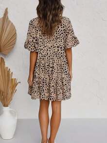 Women's Polka Dot Print Short Sleeve V-Neck Casual Elegant Dress