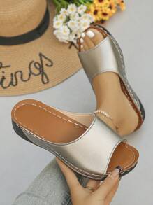 跨境大码女鞋 36-45码 夏季时尚休闲露趾白色厚底拖鞋，日常及户外穿着罗马平底凉鞋，轻便舒适百搭厚底凉鞋，旅行必备 - 銀灰色 - 查看 3