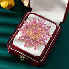 1pc Flower Crystal Rhinestone Sunflower Brooch Pin, Women Accessory Gift - Pink - View 1