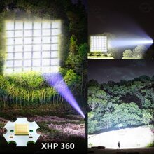 Linterna recargable LED | Linterna de 15000 lúmenes con chip XHP360 | Linterna impermeable IP67 y zoom | Linterna táctica con 5 modos de iluminación para acampada, senderismo, pesca y emergencias