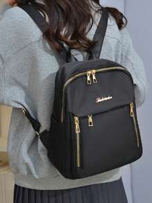 女士双肩包2024新款牛津布背包大容量防水旅行单肩包学生书包 - 黑色 - 查看 5