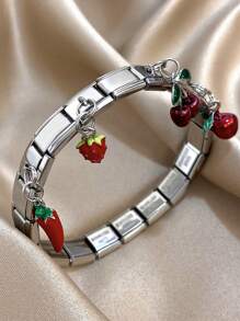 1pc Vintage Cherry Pendant Bracelet, Women's Couples Style, 18K Gold Plated Stainless Steel Strap Bracelet, Mother's Gift, Suitable For Christmas, Thanksgiving, Halloween, Wedding, Rave Party/Dance/Gathering/Daily/Beach Accessories, Anniversary, Valentine's Day, Bohemian Jewelry, Birthday, Bridesmaid Gift - Multicolor - View 13